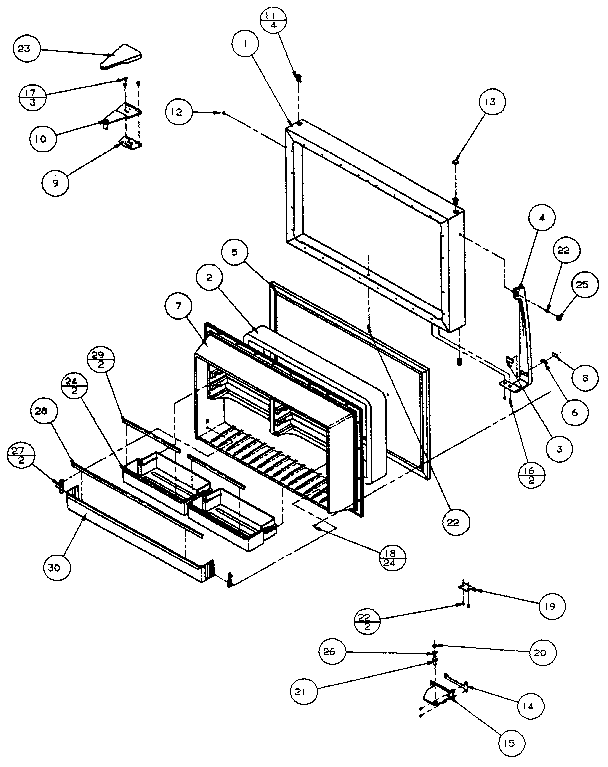 Freezer Door Diagram and Parts List for TX22R-P1157702W  Amana Refrigerator
