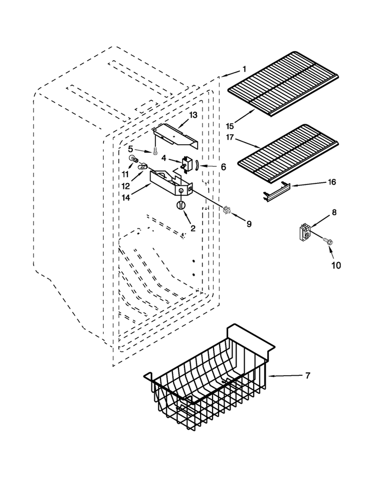 Liner Parts Diagram and Parts List for AQF1613TEW05  Amana Freezer