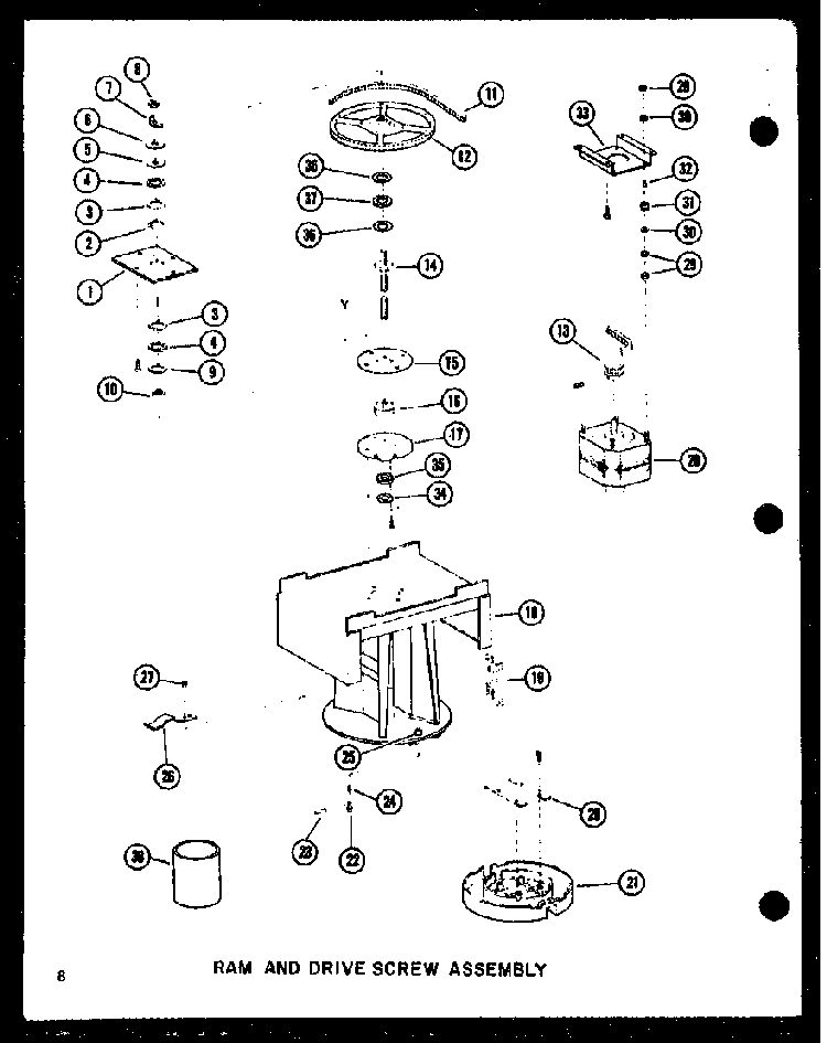 Ram And Drive Screw Assembly Diagram and Parts List for ESMC-1-AG P18011-15TG Amana Trash Compactor