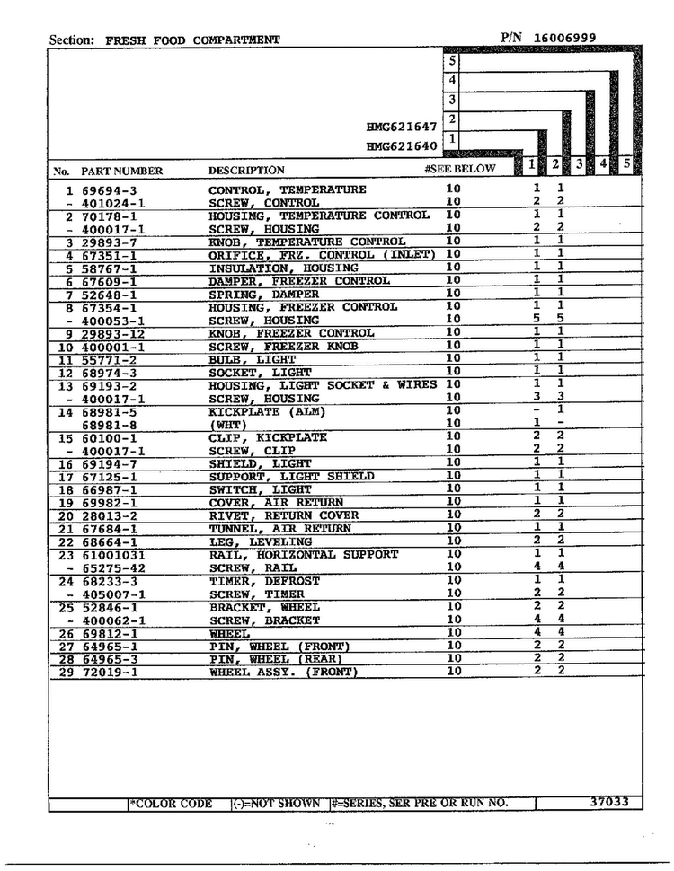 Fresh Food Compartment Page 2 Diagram and Parts List for 621640  Admiral Refrigerator