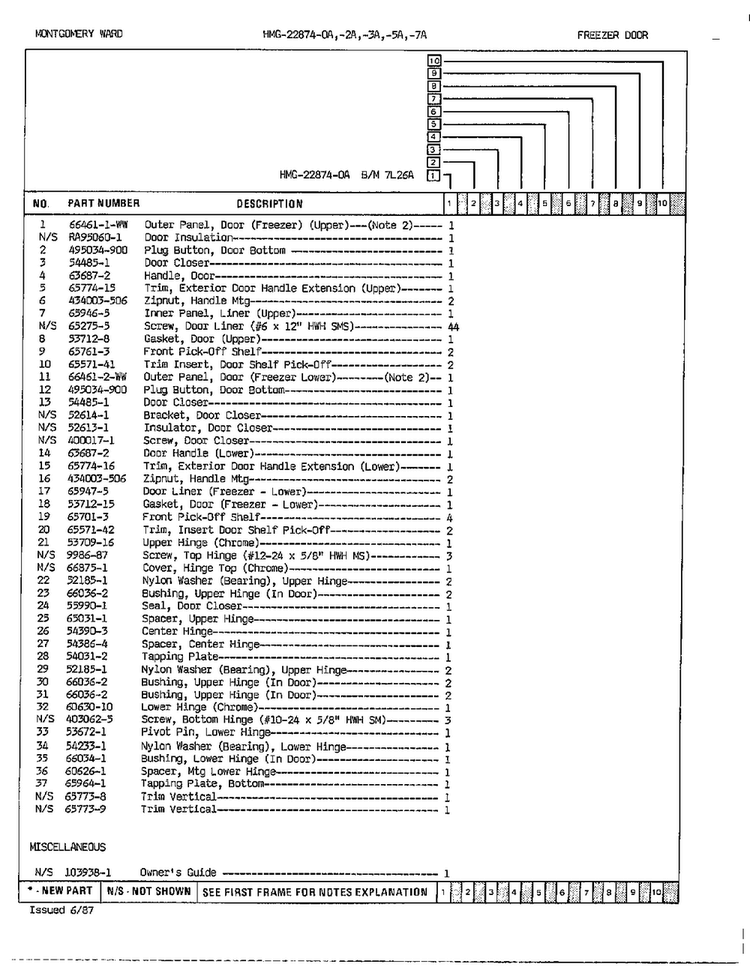 Freezer Door/misc Page 2 Diagram and Parts List for 22874A  Admiral Refrigerator