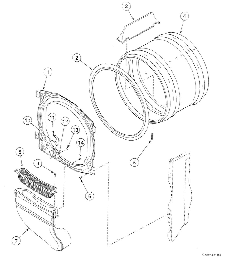 Cylinder Assy Diagram and Parts List for SSE007WF1500  Speed Queen Dryer