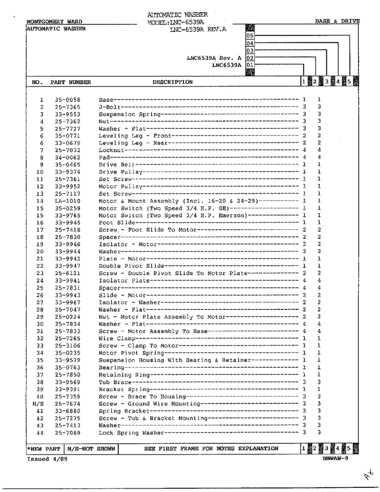 Automatic Washer-base And Drive Page 2 Diagram and Parts List for 6539A REV A Norge Washer