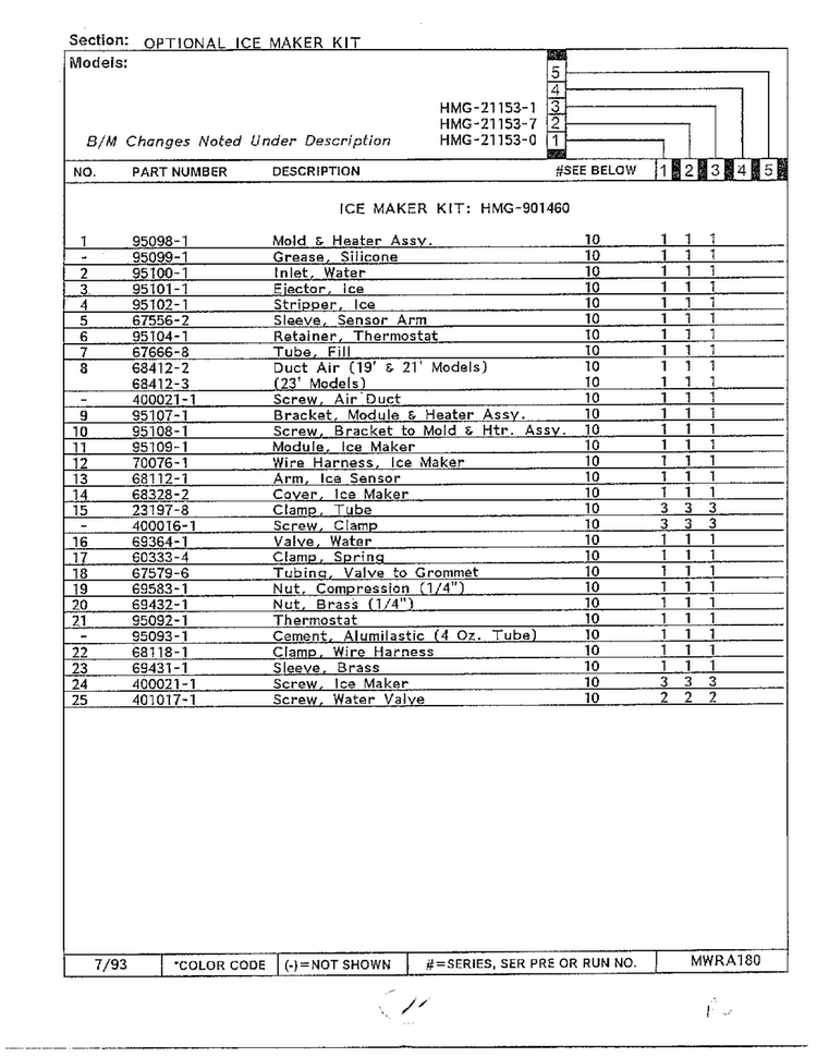 Optional Ice Maker Page 2 Diagram and Parts List for 21153-0B  Admiral Refrigerator