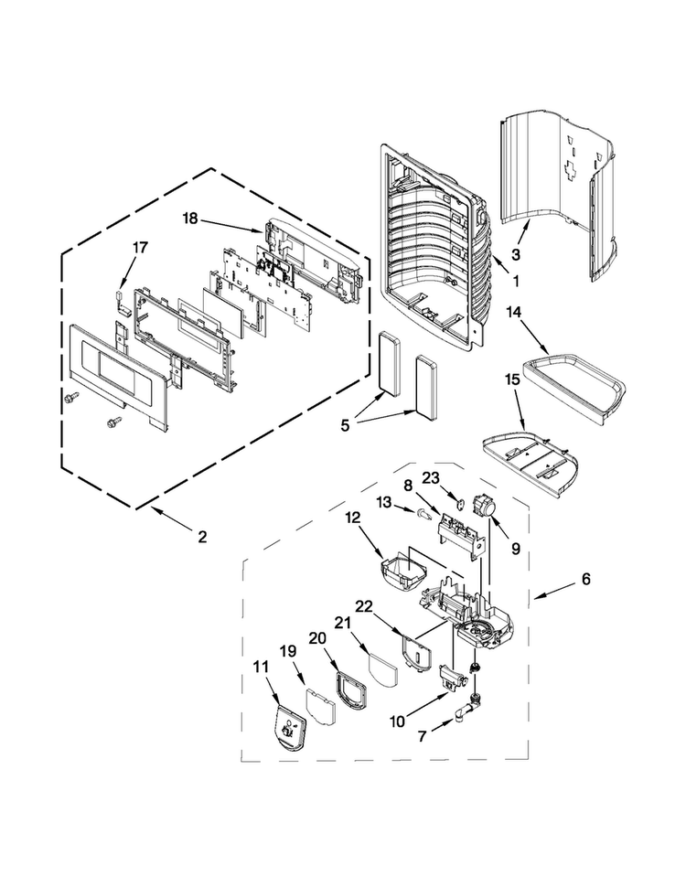 Dispenser Front Parts Diagram and Parts List for MFX2570AEB3  Maytag Refrigerator