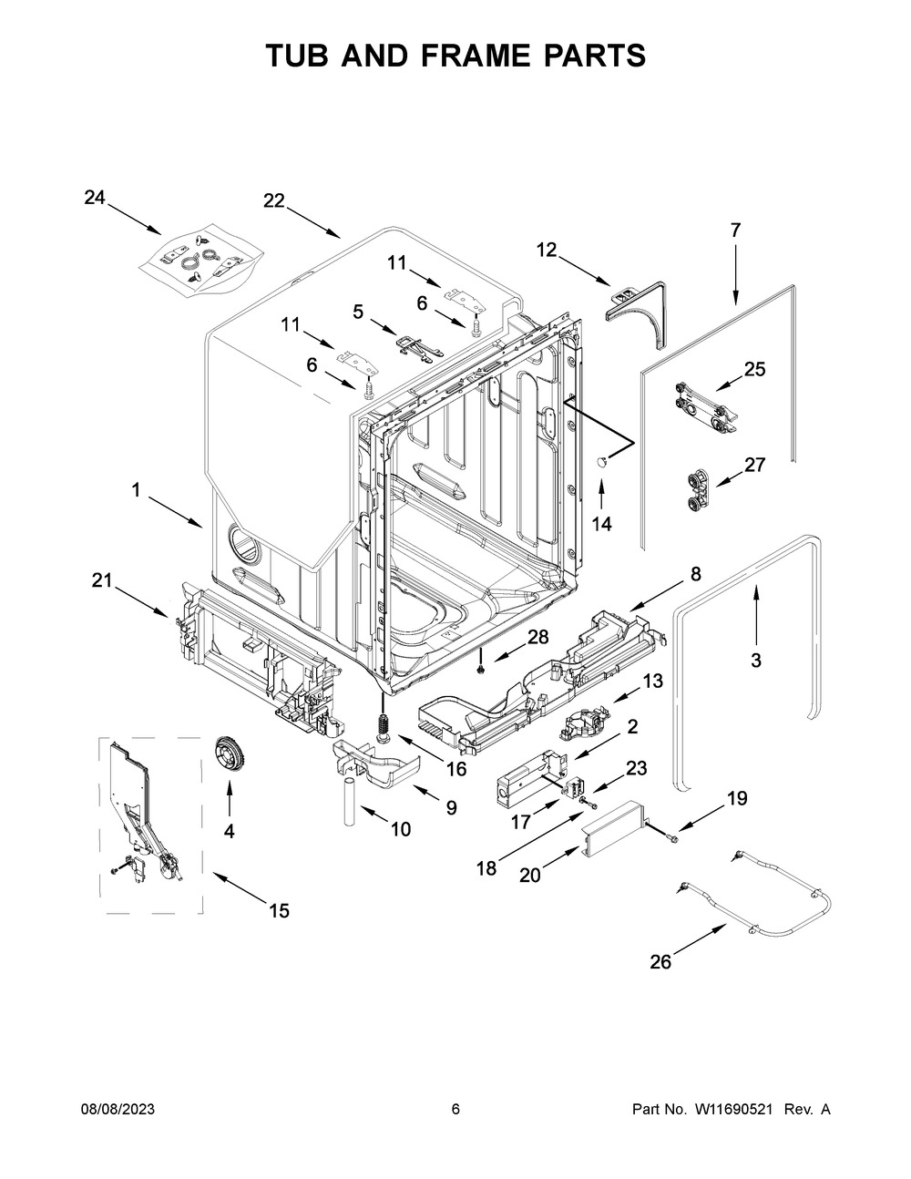 Tub And Frame Parts Diagram and Parts List for MDB9979SKZ2  Maytag Dishwasher