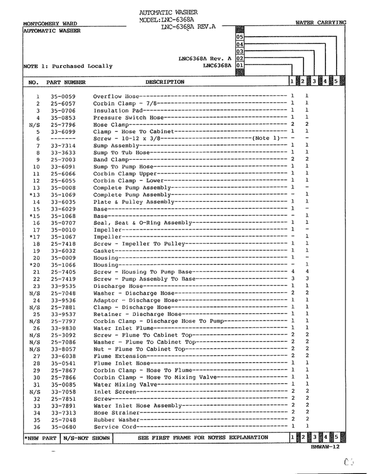 Water Carrying Page 2 Diagram and Parts List for 6368A REV A Norge Washer