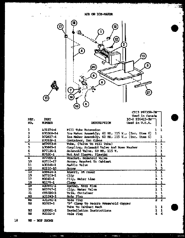Add On Ice-maker Diagram and Parts List for TM14KL-P7705206WL  Amana Refrigerator
