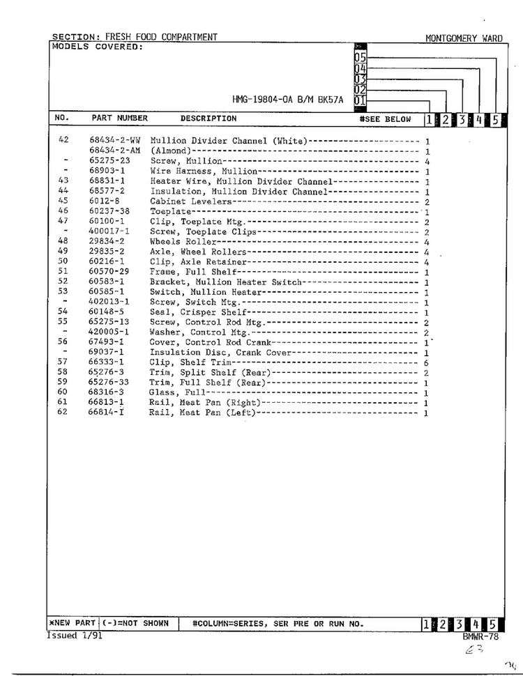 Fresh Food Compartment Page 3 Diagram and Parts List for 19804-0A  Admiral Refrigerator
