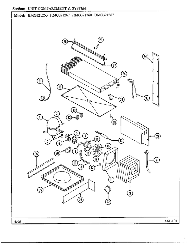 Unit Compartment And System Diagram and Parts List for HMG321267  Admiral Refrigerator