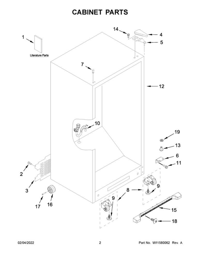 Cabinet Parts Diagram and Parts List for AZF33X18DW06  Amana Freezer
