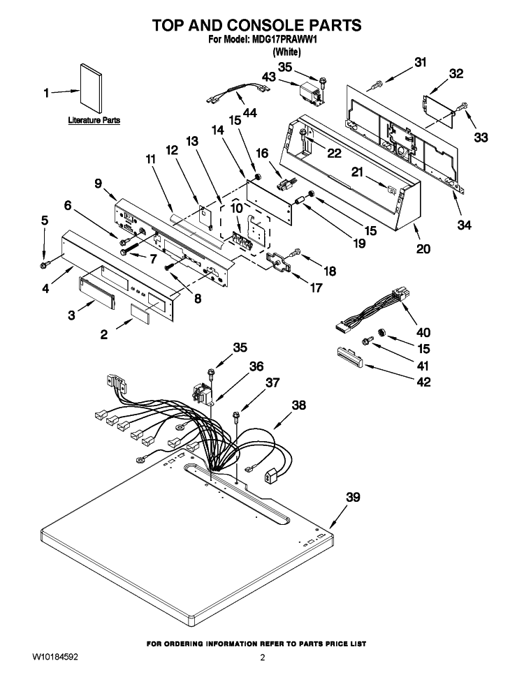 TOP AND CONSOLE PARTS Diagram and Parts List for MDG17PRAWW1  Maytag Dryer