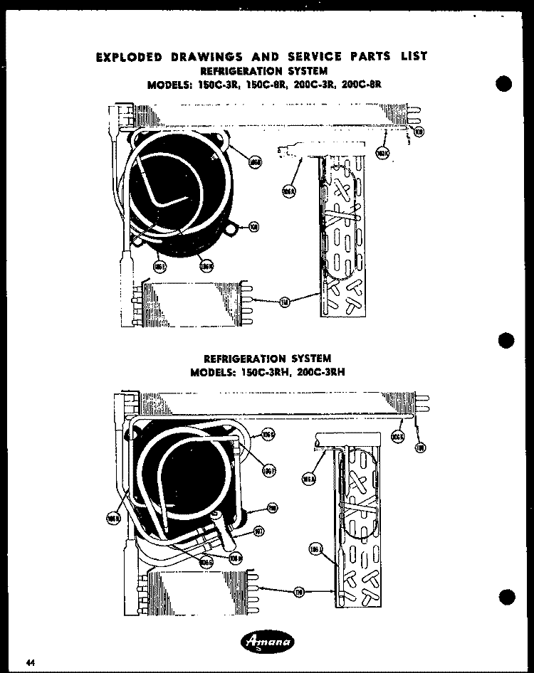 REFRIGERATION SYSTEM Diagram and Parts List for 150C-3RH  Amana Air Conditioner