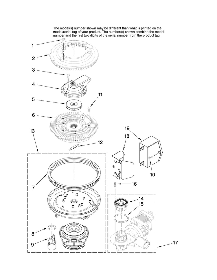 Pump And Motor Parts Diagram and Parts List for ADB1500AWQ2  Amana Dishwasher