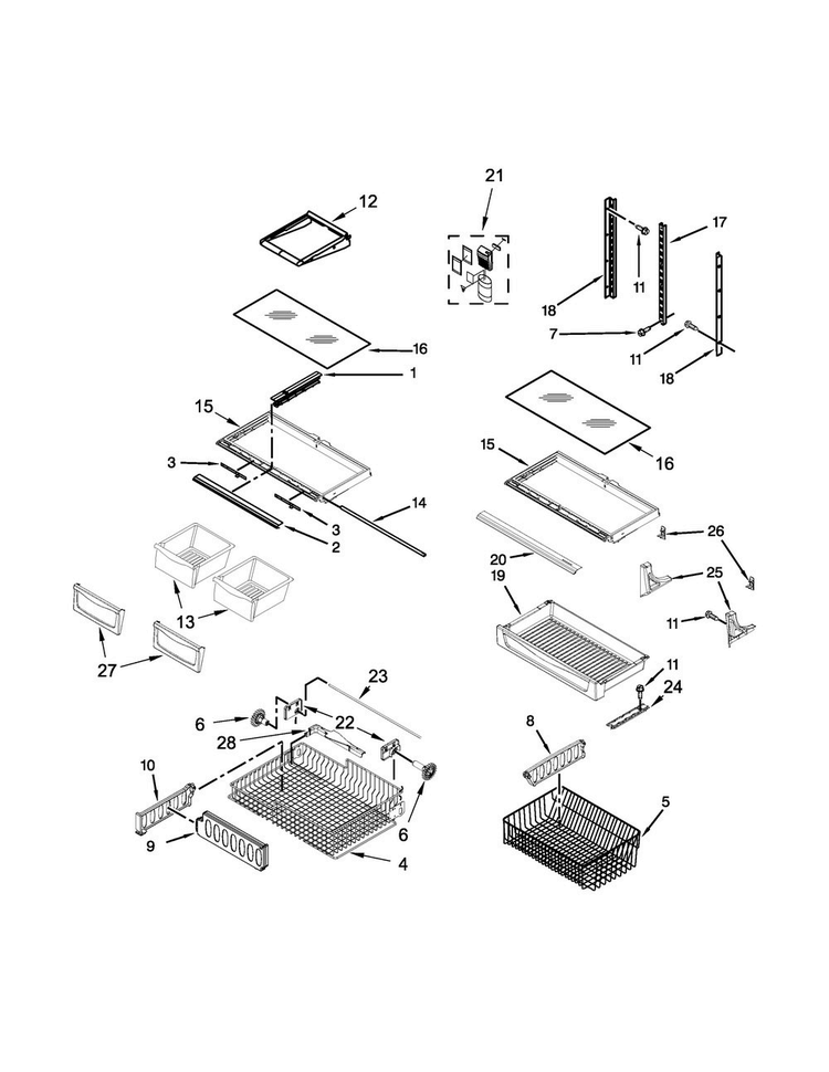 Shelf Parts Diagram and Parts List for MBF2258FEE00  Maytag Refrigerator