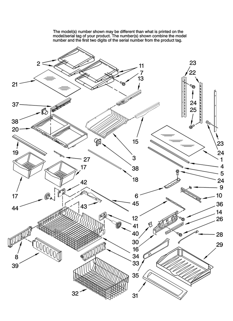 Shelf Parts Diagram and Parts List for MFD2562VEW10  Maytag Refrigerator