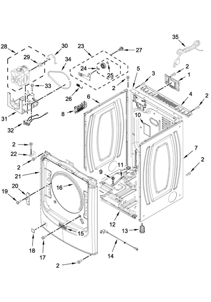 Cabinet Parts Diagram and Parts List for MGD8630HW2  Maytag Dryer