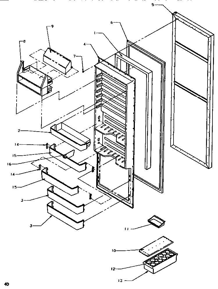 Refrigerator Door Diagram and Parts List for SXD520SL-P1182401WL  Amana Refrigerator