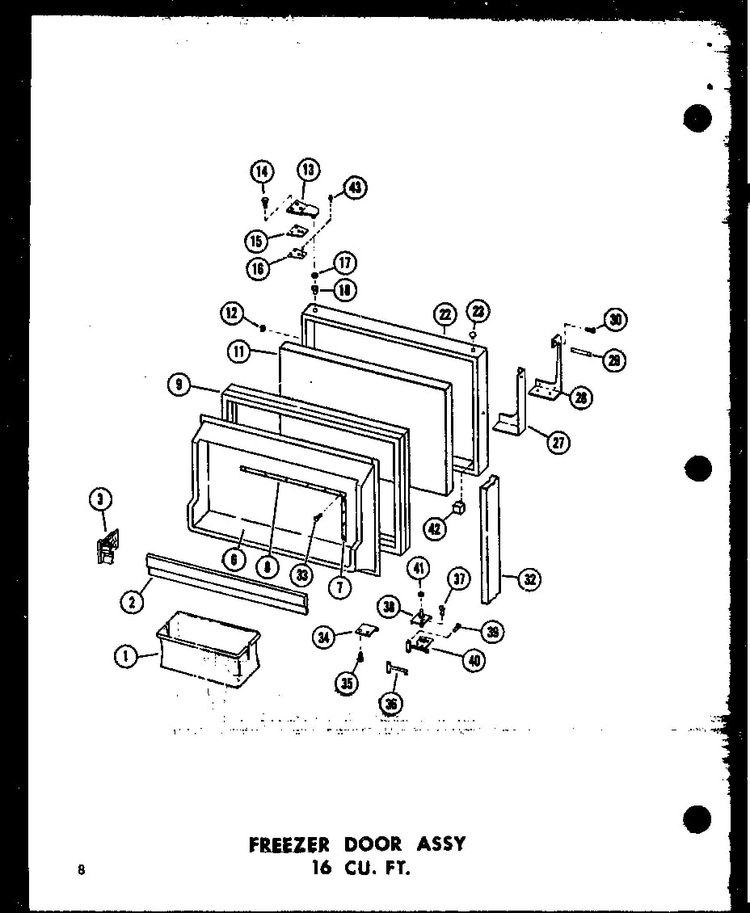 Freezer Door Assy 16 Cu. Ft. Diagram and Parts List for TC18B-P73500-7W  Amana Refrigerator