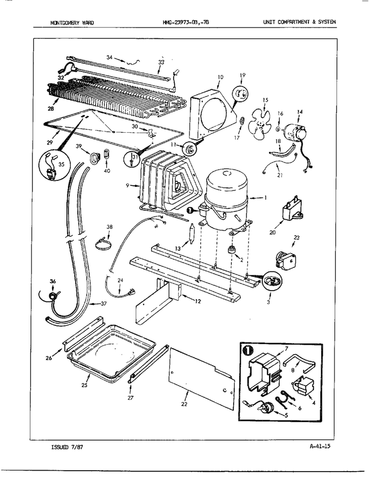 Unit Compartment/system Diagram and Parts List for 23973A  Admiral Refrigerator