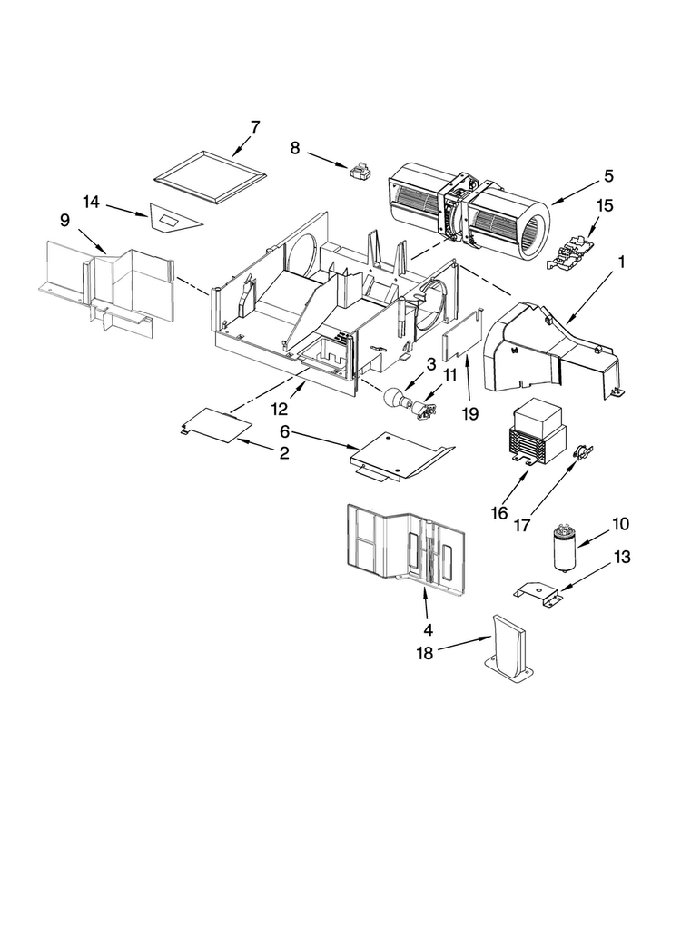 Air Flow Parts Diagram and Parts List for AMV1160VAW0  Amana Microwave