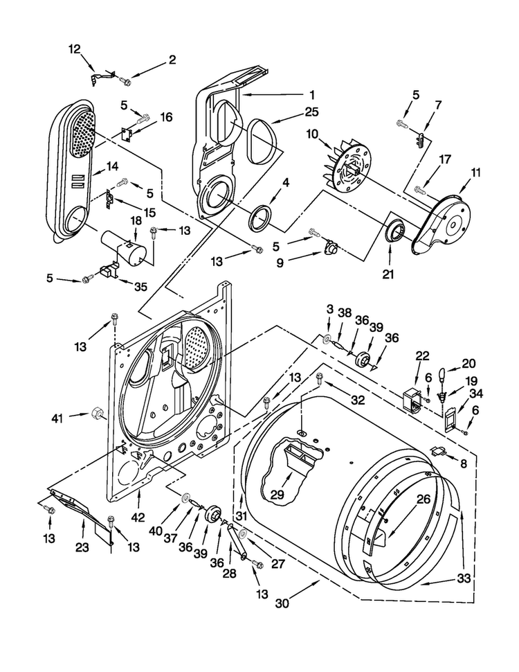 Bulkhead Parts Diagram and Parts List for NGD4800VQ2  Amana Dryer