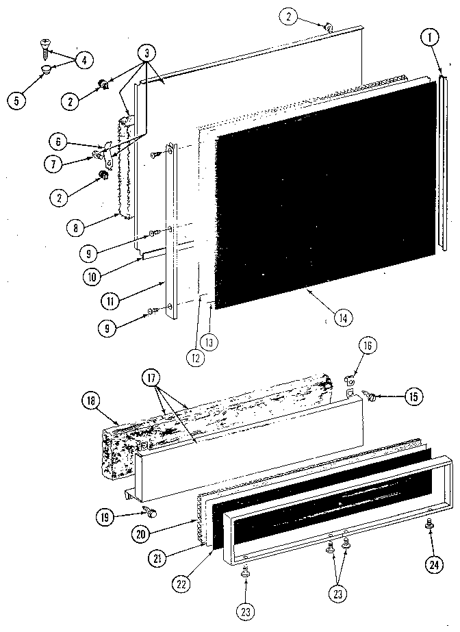 Front & Access Panel Diagram and Parts List for DU598  Jenn-Air Dishwasher