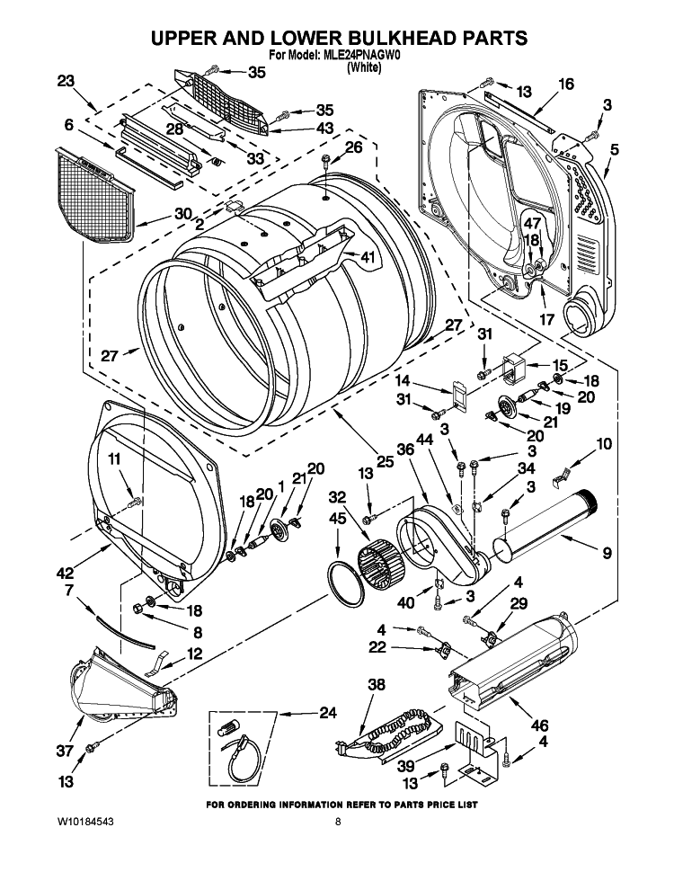 UPPER AND LOWER BULKHEAD PARTS Diagram and Parts List for MLE24PNAGW0  Maytag Dryer