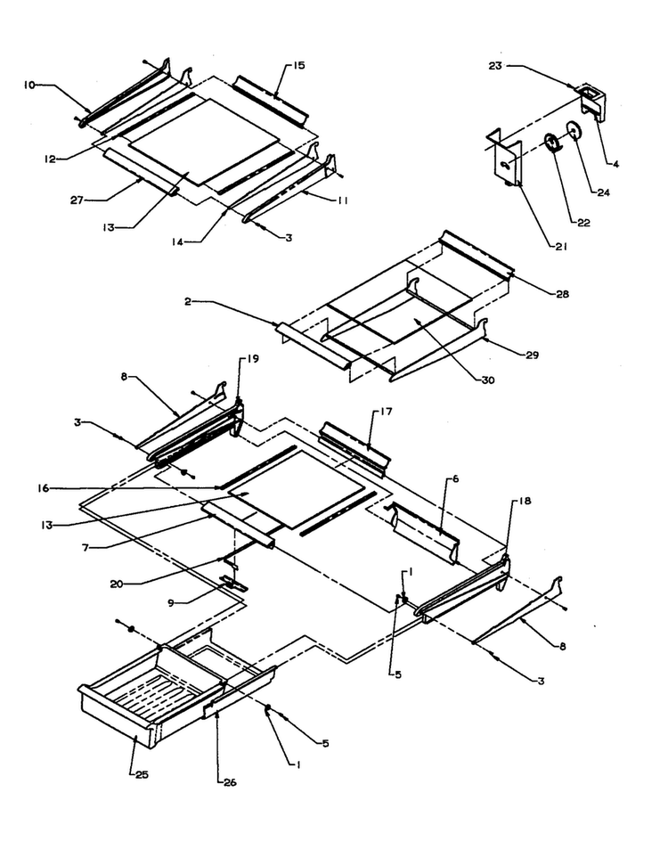 Cabinet Shelving Diagram and Parts List for TC18A3-P1181812W  Amana Refrigerator