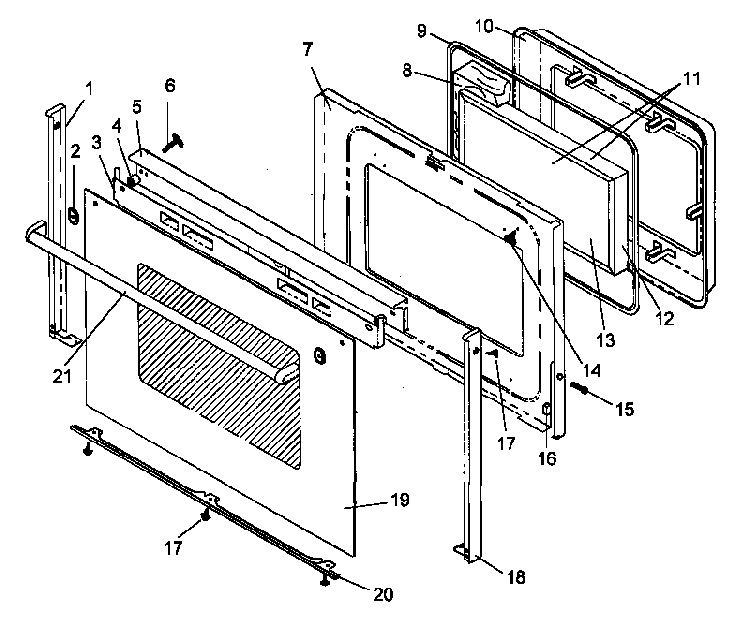 Oven Door Assembly Diagram and Parts List for ART6100E P1142685NE Amana Range