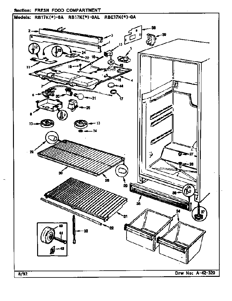 Fresh Food Compartment Diagram and Parts List for RB17KA-0A-BG25C  Magic Chef Refrigerator