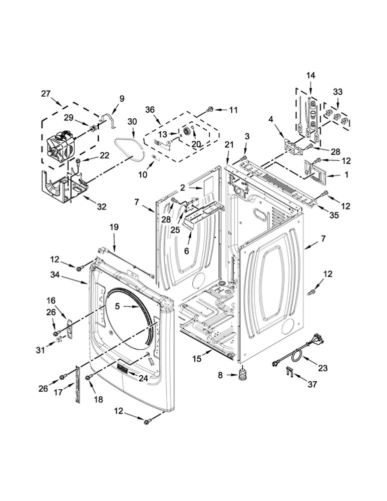 Cabinet Parts Diagram and Parts List for YMED7100DC1  Maytag Dryer