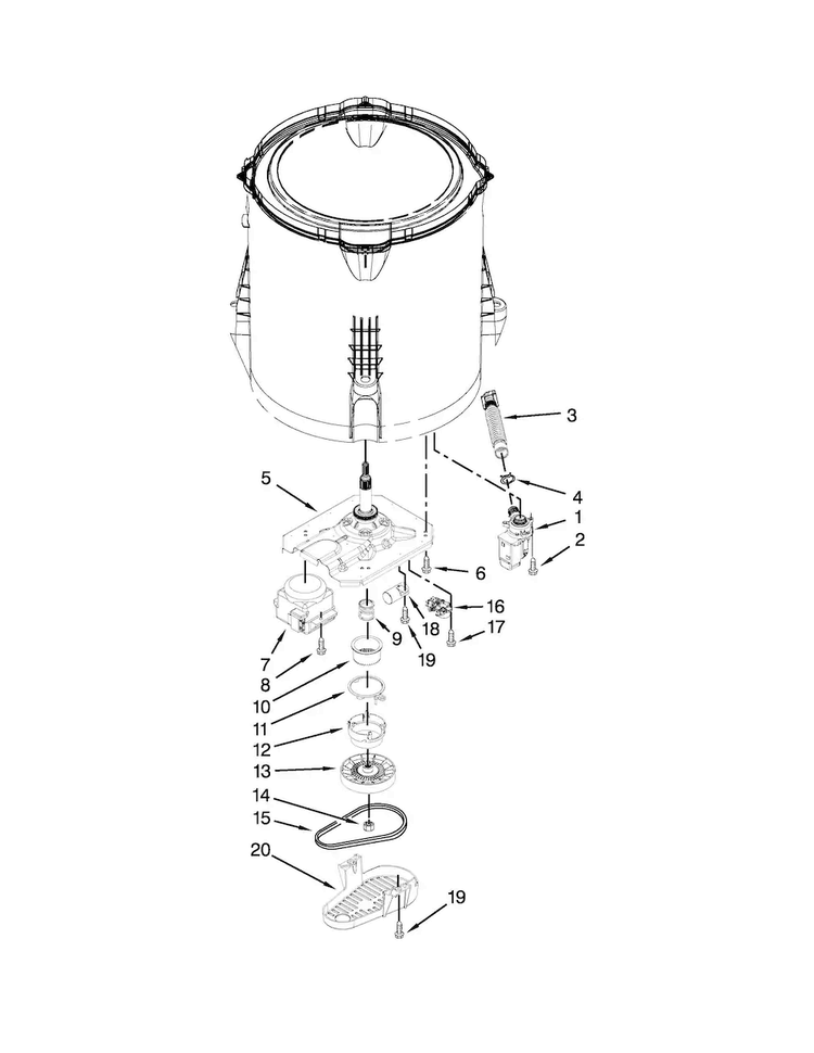 Gearcase, Motor And Pump Parts Diagram and Parts List for NTW4600YQ0  Amana Washer