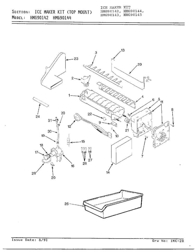 Ice Maker Kit Diagram and Parts List for 90144  Admiral Ice Maker