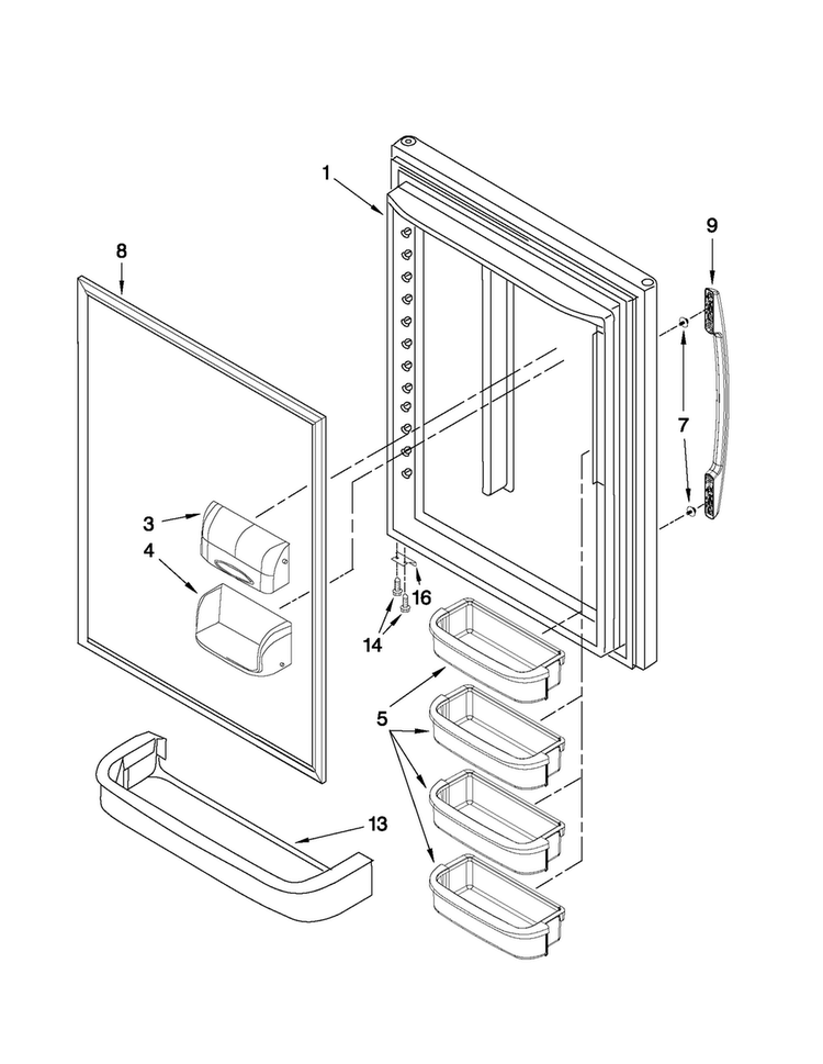 Refrigerator Door Parts Diagram and Parts List for 5GBB22PRYW0  Maytag Refrigerator