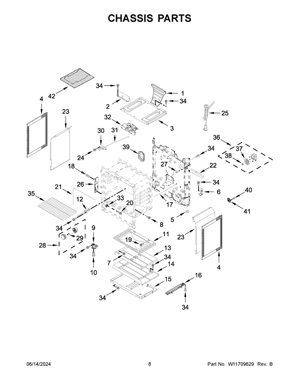 Chassis Parts Diagram and Parts List for MGR7700LZ5  Maytag Range