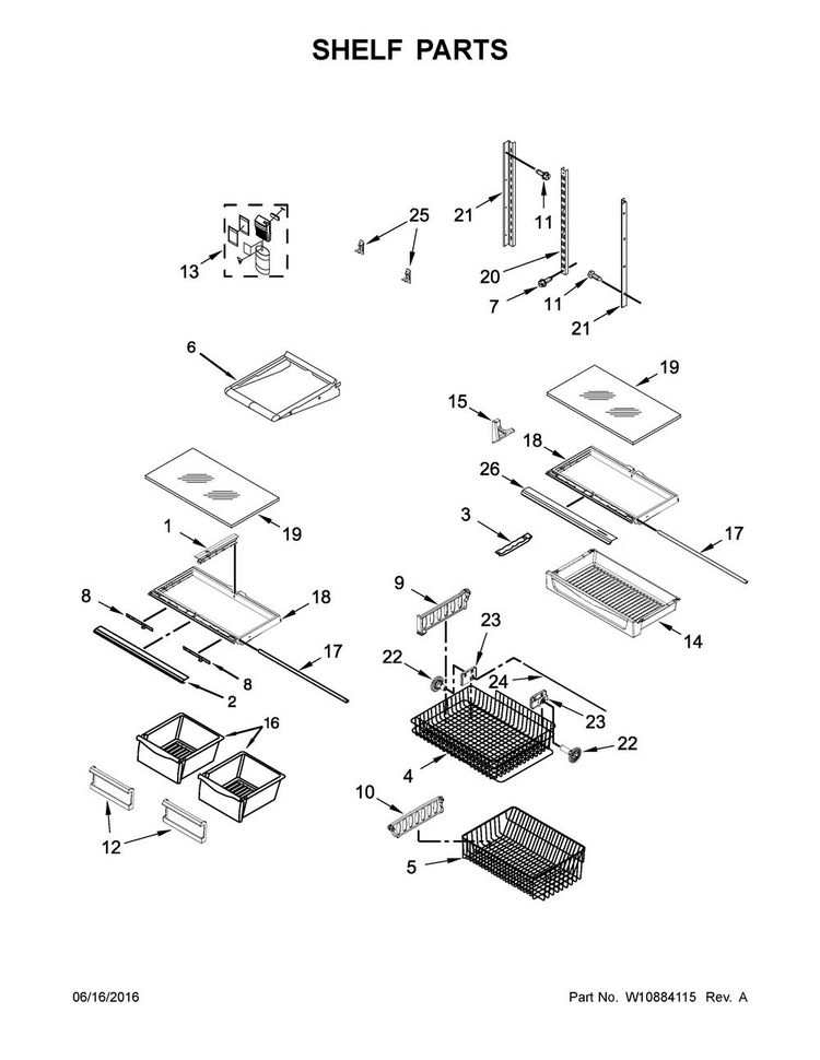 Shelf Parts Diagram and Parts List for MBL1957FEZ00  Maytag Refrigerator