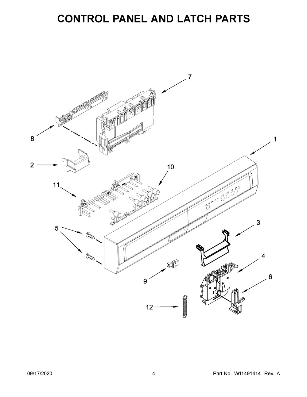 Control Panel And Latch Parts Diagram and Parts List for ADB1400AGB3  Maytag Dishwasher