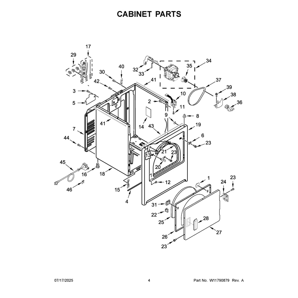 Cabinet Parts Diagram and Parts List for YMED4205SW0  Maytag Dryer