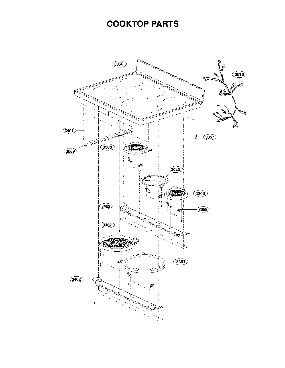 Cooktop Parts Diagram and Parts List for 72196043610  Kenmore Range