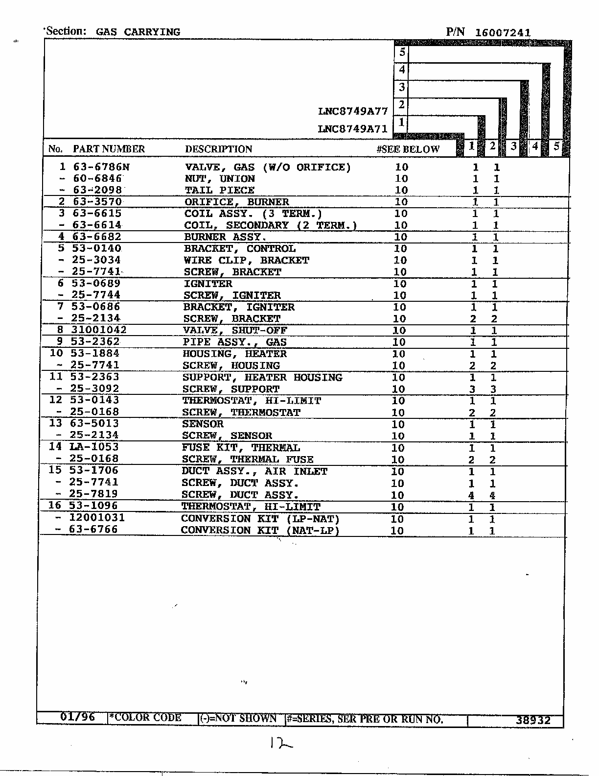 Gas Carrying Page 2 Diagram and Parts List for LNC8749A77  Maytag Dryer