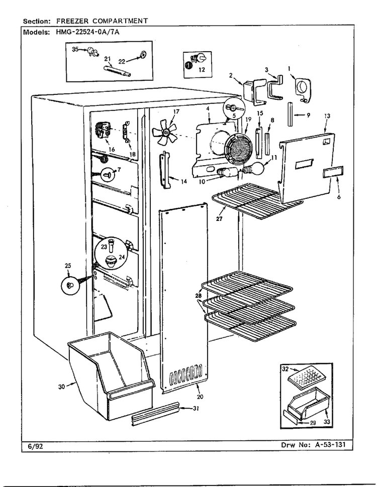 Freezer Compartment Diagram and Parts List for 22524-7A  Admiral Refrigerator