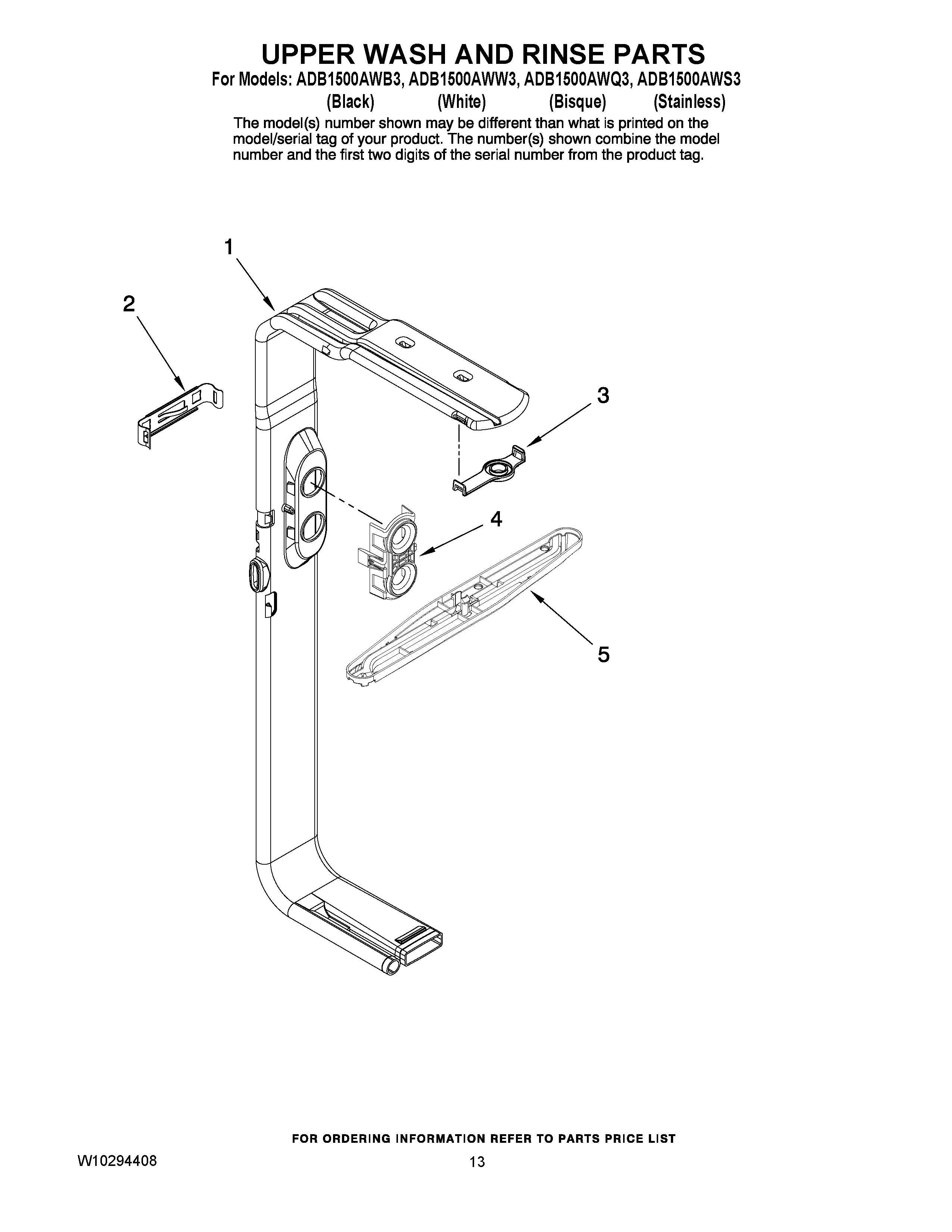 10 - UPPER WASH AND RINSE PARTS Diagram and Parts List for ADB1500AWW3  Maytag Dishwasher