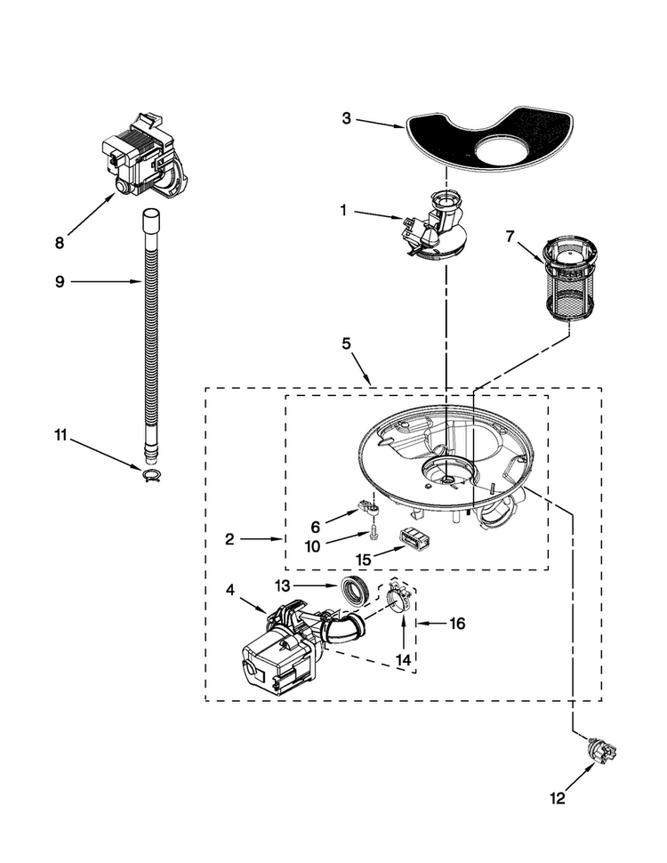Pump And Motor Parts Diagram and Parts List for ADB1400PYB0  Amana Dishwasher