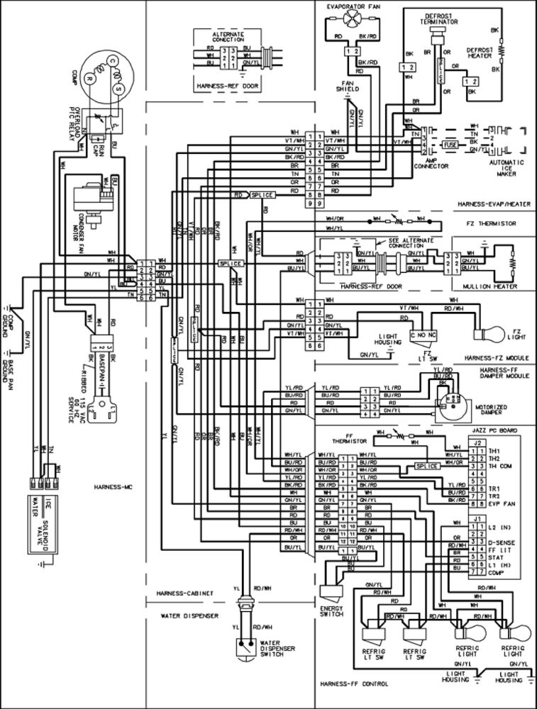 Wiring Information Diagram and Parts List for AFD2535DEW0  Amana Refrigerator