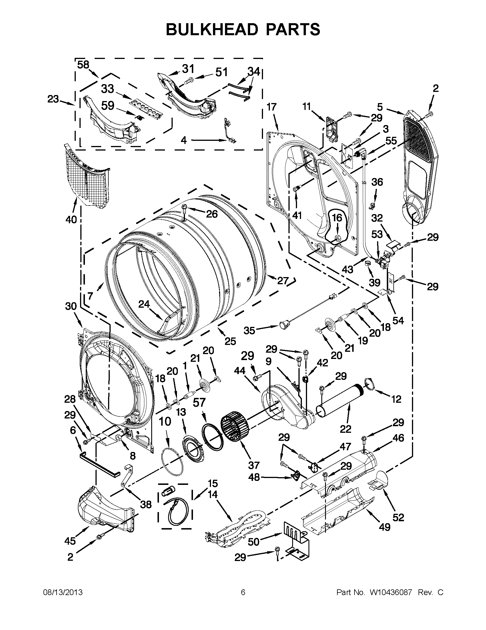 03 - BULKHEAD PARTS Diagram and Parts List for YMED7000XG2  Maytag Dryer