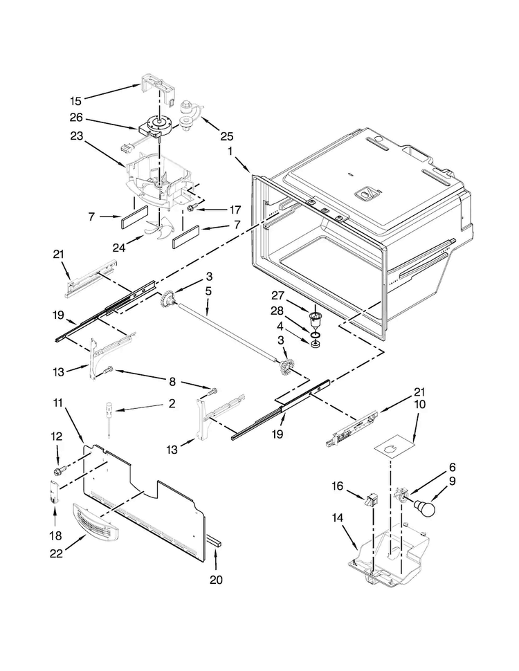 Freezer Liner Parts Diagram and Parts List for MFI2665XEM7  Maytag Refrigerator