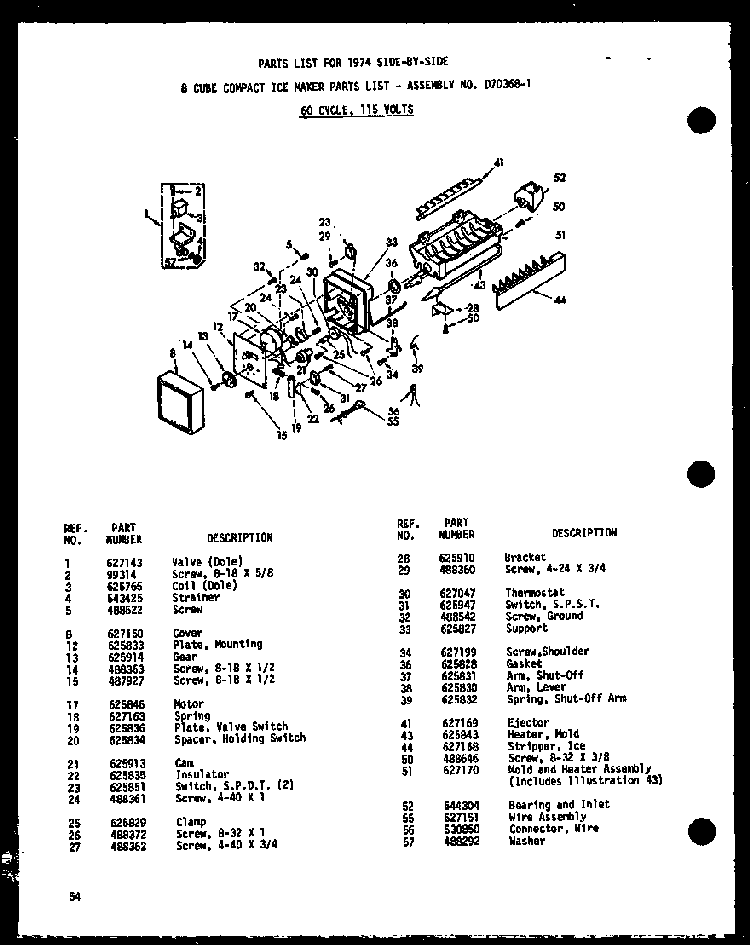 8 Cube Compact Ice Maker Diagram and Parts List for SRN22N-C-P60230-17WC  Amana Refrigerator