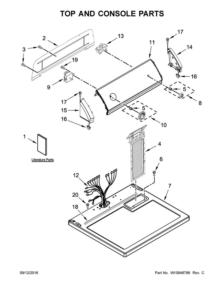 Top And Console Parts Diagram and Parts List for CGD126SDW2  Crosley Dryer