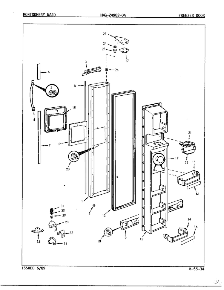 Freezer Door Diagram and Parts List for 24902A  Admiral Refrigerator
